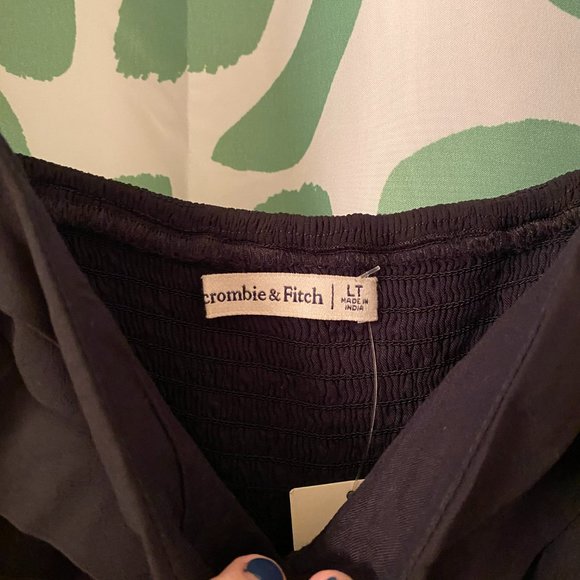 NWT Abercrombie Long Sleeve Black Ruched Babydoll Mini Dress (L tall) - Picture 5 of 6